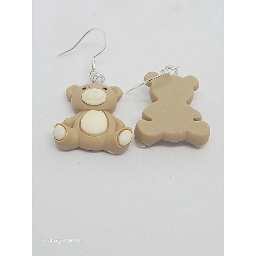 Handcrafted Tan‎ Bear Dangle Drop Earrings NEW 1.0